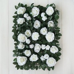 GREEN WHITE 24″ x 18″ Rose Silk Flowers Wall Backdrop Panel Wedding Decorations