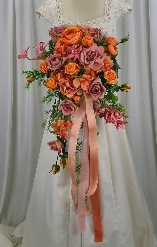 Orchid Rose Garden Faux Silk Cascade Wedding Bouquet