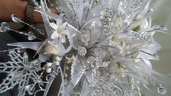 Luxury Wedding Cascade, White & Silver,Glass Crystals,Porcelain Roses,Satin-Beau