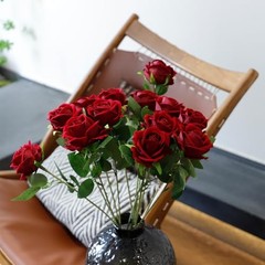 12 Pcs Artificial Rose Flowers Silk Roses with Long Stems, Realistic Dark Red