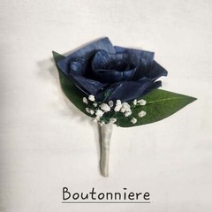 Navy Blue Ivory Rose Calla Lily Sola Wood Bridal Wedding Bouquet Accessories