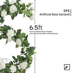 5Pcs 32.5FT Artificial Rose Vine Fake Flower Garland Fake Silk Floral White