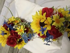 Wedding flowers bridal bouquet decorations 6 Bouquet Sunflower Burgundy and red