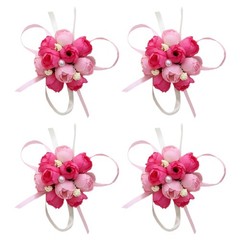 4 Pcs Silk Wedding Wrist Flowers Brooch Flower Ornament for Outdoor Wedding