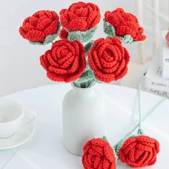 Handmade Crochet Rose Artificial Flower 1/3PCS Wedding Bridal Bouquet Decor