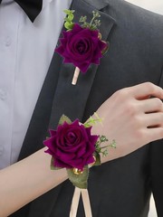 Versatile Velvet Purple Wrist Corsage and Boutonniere for Grooms & Bridesmaids