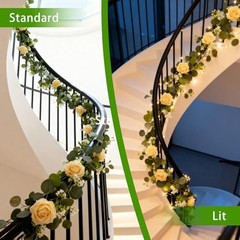 2 Pack 5.9 FT Artificial Flower Garland with Lights, Fake Floral Champagne