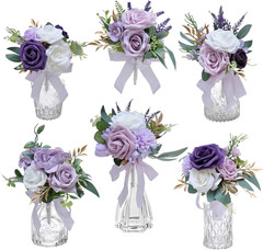 Purple Wedding Flower Centerpieces – Set of 6 Mini Bouquets for Decor