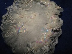 New Stunning Iridescent white floral and beaded leaves, tulle Bridal Bouquet