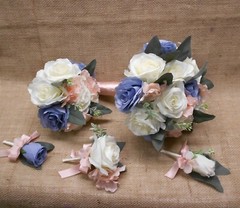 Wedding Silk Flower Bridal Bouquets Ivory Cream Pink Blush Dusty Blue Eucalyptus