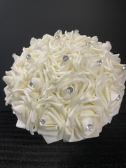 Wedding Flower Rhinestone Bouquet Bride Bridesmaid Rose Satin Bridal Large 11×9″