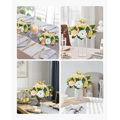 10-Piece Flower Ball Bouquet, 4.72In. Champagne & White Indoor/Outdoor Artificia