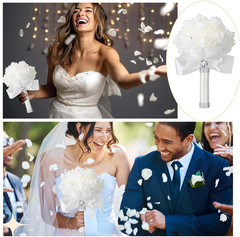 Elegant 10-Piece White Rose Wedding Bouquet Set with Diamond Ribbons