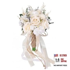 Wedding Bouquets for Bride Bridesmaid, White Champagne Artificial Roses 7.5in