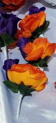 23 Pc Wedding Bouquet Set, Purple Roses, Orange Roses, White, Bouquet Package