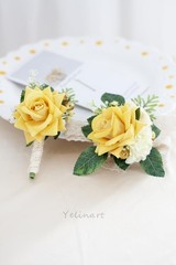 Yellow Rose Corsage and Boutonniere Set for Wedding Prom Homecoming Men Groom…