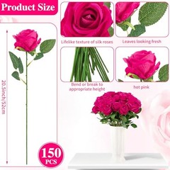 Pcs Roses Artificial Flowers, Silk Artificial Flowers Petals Long 150 Hot Pink