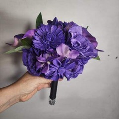 Purple Rose Calla Lily Sola Wood Bridal Wedding Bouquet Accessories