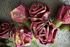 ❤️ HANDMADE MILLINERY • YELLOW/RED PAPER ROSES BOUQUET • 5 BUNDLES • 6 STEMS EA