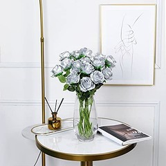 Artificial Silk Rose Flower Bouquet Lifelike Fake Rose for Wedding Home Silver