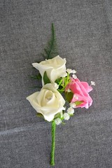 Wedding CORSAGE buttonhole, triple rose for groomsman, wedding guest, prom (C1)