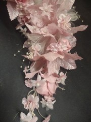 1970s Vintage Silk Wedding Bouquet, 18″ Satin Leaves, Roses, Stephanotis, Pearls