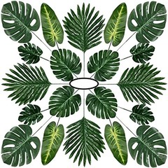 60 Pieces 5 Kindsrtificial Palm Leaves with Faux Stem, Tropical Party A