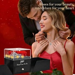 Gnifot Preserved Red Real Rose with I Love You in 100 4.33 inches,