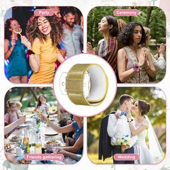 6 Pcs Corsage Wristlet Band, Elastic Wrist Corsage Bracelets Bands, Gold
