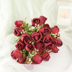 BURGUNDY 3 Bouquets 13″ Silk Rose Bud Artificial FLOWER Bushes Party Decorations