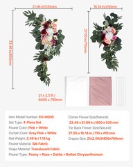 Artificial Wedding Arch Flowers Kit Pink With 2 Pcs Flowers 2 Pcs Drapes