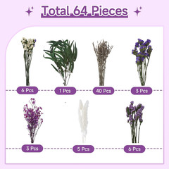 2 Pack Large Dried Flower Bouquets 15.7 Inch Lavender Baby Breath Forget Me Not