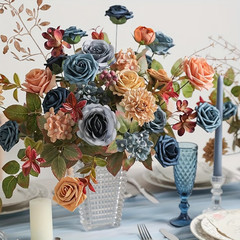Blue Brown Simulated Flower Combination Box Set with Artificial bouqetLeaves