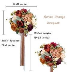 Burnt Orange Wedding Bouquet, Artificial Flowers Bridal Cascading Bouquets, V…