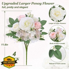 Yastouay Peonies Flowers Mixed Pink White 4 Bouquets