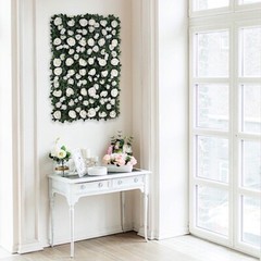 GREEN WHITE 24″ x 18″ Rose Silk Flowers Wall Backdrop Panel Wedding Decorations