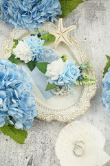 Light Blue Corsage and Boutonniere Set for Wedding Prom, Artificial Rose Flower