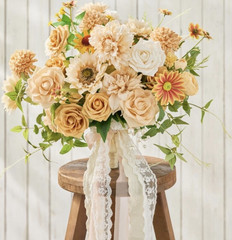 Ling’s Moment Sunflower and Peach 15 inch Bridal Bouquet