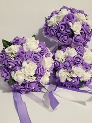 Lot 4 – Bridesmaid Bouquet Wedding Pearl Artificial Fake Flowers Purple Lavender