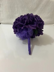 Artificial Flower Kissing Ball Purple Silk Rose Pomander for Wedding 1 Piece