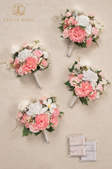 Coralpink Bridesmaid Bouquets Set of 4 – Silk Wedding Flowers Decor