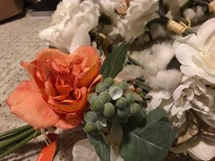Ashland Straw Basket & 5 Floral Bunches NWT Roses Cotton Wedding bouquet Decor