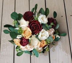 Burgundy Peach Bridal Bouquet Sola Wood Artificial Wedding Flowers Eucalyptus