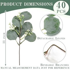 40 Pcs Faux Eucalyptus Leaves Stems Bulk Silver Dollar White Seed Artificial