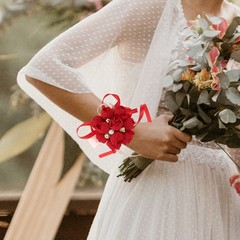 3 Pcs Cloth Wrist Flower Bracelets Rustic Wedding Wristlet Prom Party Decor