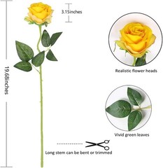 Fake Roses Artificial Flowers – Fake Artificial Roses Silk 16 Pcs Yellow