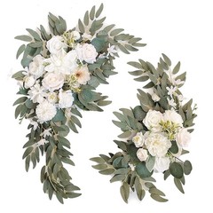 Faux Flower Wedding Arch Set of 2 – Welcome Sign & Ceremony Backdrop Decor
