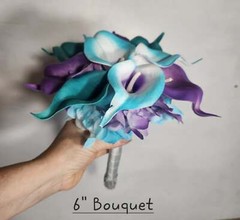 Purple Teal White Calla Lily Bridal Wedding Bouquet Accessories