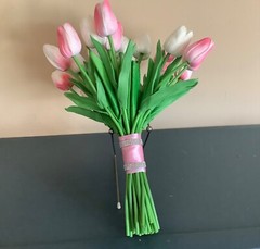 24 stems pink/white and white tulip bridal bouquet