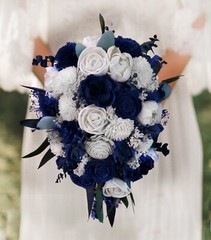Navy Blue White Sola Wood Bridal Bouquet Bridesmaid Eucalyptus Lasting Teardrop